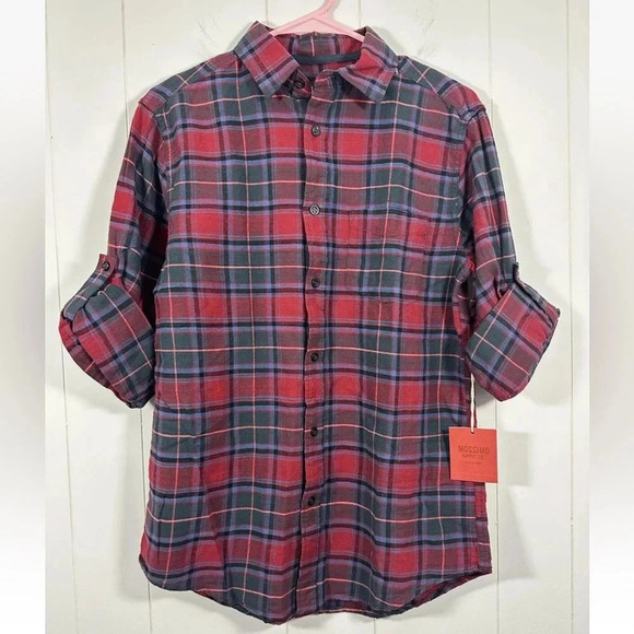 Mossimo Supply Co. Tops - mossimo supply Sz S red plaid button Front shirt Roll Tab Sleeve